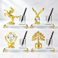 Ensemble de papeterie de bureau en cristal personnalisé, trophée en métal avec numéro et porte-stylo en cristal