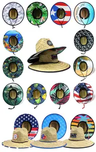 Topi jerami matahari berongga Logo kustom topi penjaga hidup berselancar pinggiran besar Amerika topi jerami penjaga pantai musim panas Wanita Pria