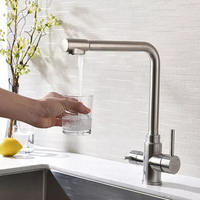 Robinet de cuisine moderne et simple en acier inoxydable, flexible, sans angles morts, à rotation libre, avec poignée unique et douchette céramique