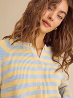 Damen Horizontal gestreifter Strick-Cardigan, langärmelig, locker sitzend, überschnittene Schultern, Retro, lässig, Frühling, Sommer, Streetwear, Strickjacke