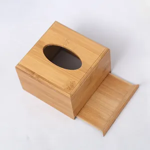 Onafgewerkte Natuurlijke Kleur Hout Papier Opbergdoos Bamboe Houten Tissue Box Houder Vierkant Voor Keuken Badkamer