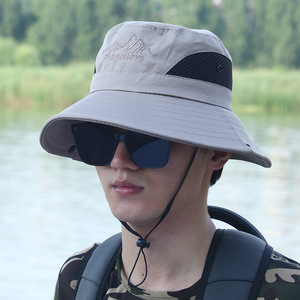 Chapeau de pêcheur pour homme respirant brodé avec motif de sommet de montagne, idéal pour la randonnée en extérieur, protection solaire, noir, vert militaire, gris clair, gris foncé - Product Image 3