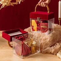 Boîte cadeau de mariage en acrylique transparent avec poignée en bambou, durable, personnalisable, gaufrage, rangement, sac cadeau cosmétique, présentoirs