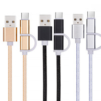Harga pabrik kabel USB untuk Micro + tipe-c untuk pengisian 2.1A paduan aluminium dan kabel nilon dikepang Multi 2-in-1 kabel pengisian