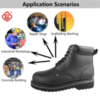 Chaussures de sécurité noires économiques à embout en acier, en cuir Goodyear Welt, pour hommes, avec tige de style montant et semelle EVA