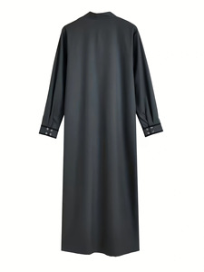 CCY 2026 Qamis Homme Arabe Saoudien Gris, style Boubou, Kaftan, Jubba Islamique, Thobe Musulman, Abaya, à col montant, manches longues avec poche - Product Image 3