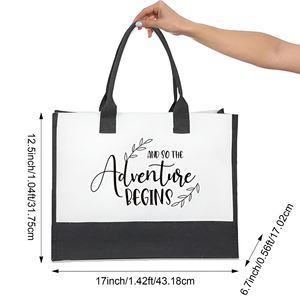 Custom Black Canvas Tote Bags, Promotional Shopping Bags, <b>Large</b> Personalized Logo Canvas Bags, Promotional <b>Gift</b> Bags - Product Image 3