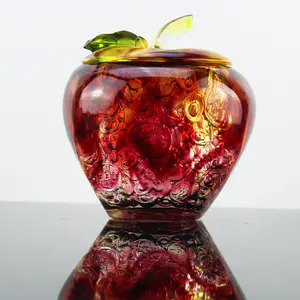 新しいデザインの鮮やかな中国の芸術の手工芸品2.4kgゴールドレッドリウリアップルキャンディジャーお茶の葉を入れる