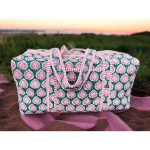 Sac de voyage matelassé en coton fait main, léger, durable, intérieur spacieux avec un magnifique motif imprimé en bloc, parfait pour les voyages - Product Image 6