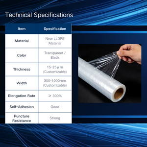 لفافة غشاء تمدد للجروح من مادة LLDPE، ناعمة وشفافة ومقاومة للغبار، قوة شد عالية >250.0 ميجا باسكال، درجة آلة، 20 ميكرون - Product Image 4