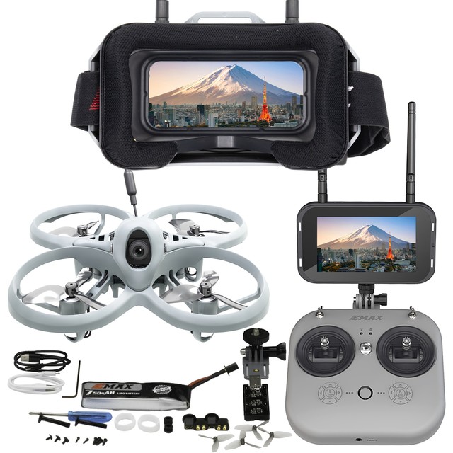 EMAX New Tinyhawk Lite Indoor Beginner FPV Racing Drone Whoop Full Set RTF BNF Kit with FPV Goggles and Remote Controller