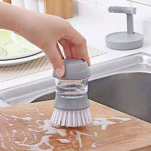 Hot Selling Pressing <b>Cleaning</b> Dish Scrubber Kitchen Soap Dispensing Palm Brush - Product Image 4