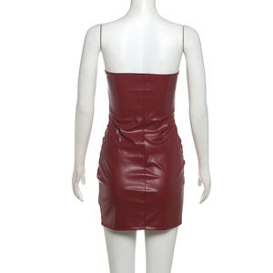 2025 Custom Winter New Women's <strong>Clothing</strong> - Sexy <strong>Tomboy</strong> Style Backless Fitted Plunging PU Skin-tight Midriff-baring Dress - Product Image 3
