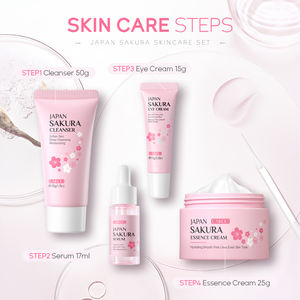Coffret de Soins de la Peau Sakura Japonais Marque Blanche 4 Pièces Naturel Anti-Âge Réparateur Sérum Visage Nettoyant Lotion Crème Contour des Yeux - Product Image 3