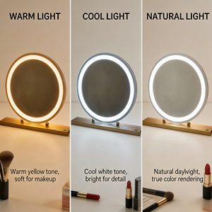 <span class=keywords><strong>Miroir</strong></span> <span class=keywords><strong>de</strong></span> maquillage LED <span class=keywords><strong>de</strong></span> style Hollywood <span class=keywords><strong>de</strong></span> 20 pouces <span class=keywords><strong>avec</strong></span> 3 couleurs <span class=keywords><strong>de</strong></span> lumière réglables, rechargeable par USB, <span class=keywords><strong>miroir</strong></span> <span class=keywords><strong>de</strong></span> table <span class=keywords><strong>de</strong></span> maquillage, logo personnalisé OEM - Product Image 2