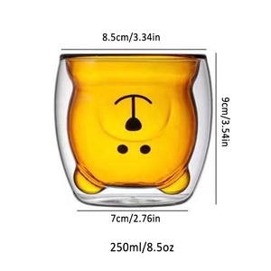 Venta caliente de vidrio de borosilicato alto 250ml lindo oso tazas de doble pared taza de café de vidrio resistente al calor vasos para café - Product Image 3