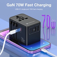 Adaptateur de voyage européen Wontravel OEM ODM GaN 70W 6 en 1 Adaptateur de voyage international