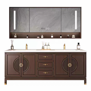 Modern bathroom cabinet smart <b>solid</b> <b>wood</b> floor-standing bathroom washbasin basin cabinet bathroom double basin - Product Image 5