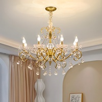 Lámpara Colgante de Cristal E12 con Acabado Dorado, Marco de Hierro, LED Regulable, para Sala de Estar, Comedor, Estilo Retro Americano Francés