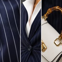Completo da Donna con Blazer a Righe Blu Navy e Gonna con Spacco Alto, Giacca Elegante con Vita Stretta, Set Business Personalizzabile OEM/ODM
