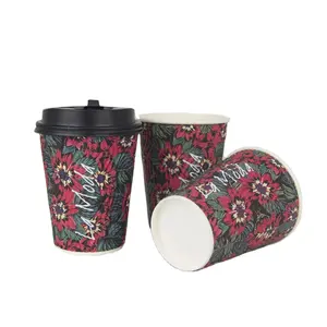 Grosir kustom cetak Logo 4oz 6oz 7oz dinding riak Biodegradable cangkir kopi panas bergelombang dengan tutup cangkir