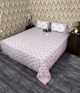 Draps plats en coton imprimé à la main de qualité supérieure, style bohème floral indien, tailles Queen et King, respirants, pour la vente en gros - Product Image 1