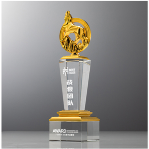Shining pha lê thủ công mỹ nghệ kim loại Trophy văn phòng trang trí quà lưu niệm tùy chỉnh K9 Tinh thể thủy tinh Trophy Vàng Sói - Product Image 6