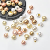 Boutons ovales en perles brillantes de 10mm et 12mm, avec cerceaux dorés et argentés, pour vêtements, sacs à chaussures, pendentifs cousus à la main, décoratifs, DIY, 5 pièces