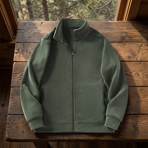 Veste en polaire pour homme à col montant, fermeture éclair, couleur unie, style décontracté, pour l'automne, coupe classique, matière extérieure 100 % polyester - Product Image 1