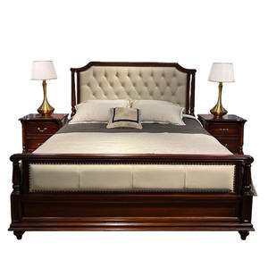 Американская роскошная двуспальная кровать с кожаной обивкой, спинкой из массива персикового дерева, на молнии, модный дизайн, высококачественная мебель для спальни - Product Image 3