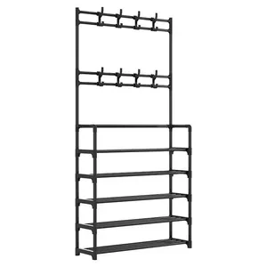Perchero Metálico Multifuncional con Puerta y Almacenamiento Integrado para Ropa y Zapatos, 5+ Niveles, para Uso Doméstico en la Sala de Estar - Product Image 1