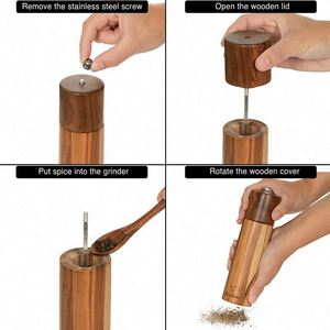 8 Inches Acacia Classic Customized Adjustable Wooden Hand Rotary Knob <b>Pepper</b> <b>Grinder</b> Set Manual Salt and <b>Pepper</b> Mill Set - Product Image 6