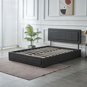 Nouveau <span class=keywords><strong>lit</strong></span> <span class=keywords><strong>de</strong></span> rangement moderne gris foncé avec sommier à lattes en bois, mobilier d'hôtel confortable, cadre <span class=keywords><strong>de</strong></span> <span class=keywords><strong>lit</strong></span> à lattes en bois - Product Image 4