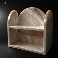 Étagère d'exposition en marbre Luca Arch |   Organisateur de table à double couche en pierre naturelle polie, onyx crème rose vert forêt, taille personnalisée