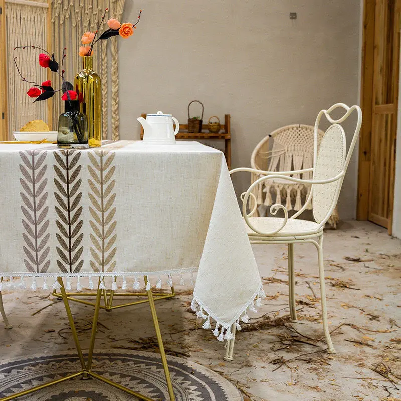 Taplak meja tekstur Linen persegi panjang, taplak meja makan untuk dekorasi rumah acara