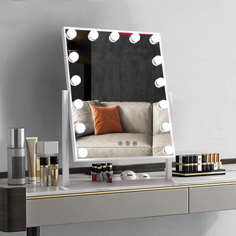 Metal frame dressing table standing touch screen hollywood spiegel espejo led lighted vanity makeup mirror with touchscreen