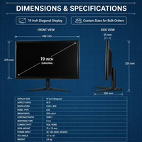 Monitor LCD TFT Premium de 19 Pulgadas, 1440x900, 75Hz, 4ms de Tiempo de Respuesta, Pantalla para PC de Escritorio para la Escuela y la Educación
