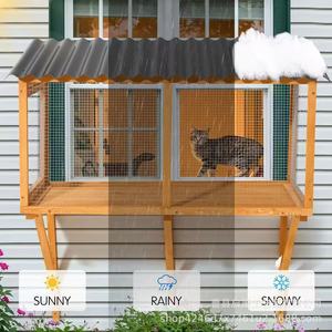 Boîte de fenêtre rectangulaire en bois pour chat, mobilier pour animaux avec toit, balcon extérieur pour chat - Product Image 3