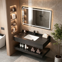 Vente en gros usine : Étagères de rangement pour salle de bain, Meubles-lavabos de salle de bain de luxe en panneaux de roche pour hôtels, Miroirs intelligents LED anti-buée OEM/ODM
