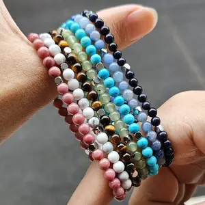 New Cute Design High Quality 4mm Natural Stone Tiger Eye Elastic Stainless Steel Beads Bracelet For Men Women