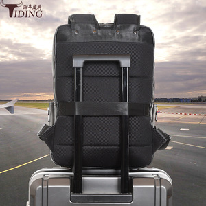 Tiding Men's Genuine Leather <b>Backpack</b> 15.6-inch Business Style Waterproof <b>Black</b> 20-35L Capacity - Product Image 1
