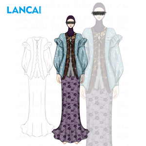 ชุดเดรสยาวทรงเอไลน์ลายดอกไม้สไตล์วินเทจสำหรับผู้หญิง แบรนด์ Lancai รับผลิตแบบ OEM ODM พร้อมปักโลโก้ตามสั่ง แขนระบายและคอสูง - Product Image 1