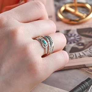 Vintage Feather <b>Adjustable</b> <b>Ring</b> for Women Bohemian Fashion Finger Jewelry - Product Image 6