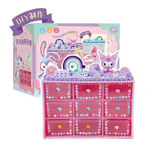 Boîte à bijoux en plastique à grille de neuf carrés, kit de matériaux DIY pour rangement de <span class=keywords><strong>bureau</strong></span> fait main, colle crème, strass et autocollants pour filles - Product Image 1