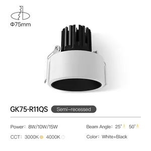 XRZLux โคมไฟเพดาน CRI สูง 75 มม. คัตเอาท์ 15W ป้องกันแสงสะท้อนปรับ ETL LED สปอตไลท์กึ่งฝังรอบซัง LED ดาวน์ไลท์