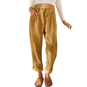Nuovi Pantaloni Casual da <span class=keywords><strong>Donna</strong></span> <span class=keywords><strong>a</strong></span> Vita Alta per l'Autunno, Stile Europeo e Americano, Tinta Unita in <span class=keywords><strong>Velluto</strong></span> <span class=keywords><strong>a</strong></span> <span class=keywords><strong>Coste</strong></span>, Larghi e Dritti - Product Image 5