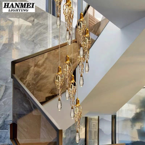 Modern Art Copper <b>Chandelier</b> Large Brass <b>Crystal</b> Ceiling Pendant for Villa Staircase Easy Hanging Installation HM-GG-6016 Hangin - Product Image 4