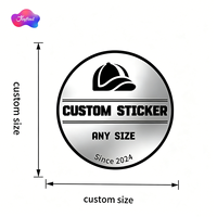 Autocollants pour chapeaux en vinyle imperméable, logo personnalisé, finition brillante argentée métallique, impression numérique CMYK, échantillonnage rapide en 24h