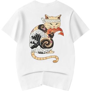 T-shirt graphique japonais FOXA pour hommes, manches courtes, jersey de coton, design streetwear, impression numérique - Product Image 1