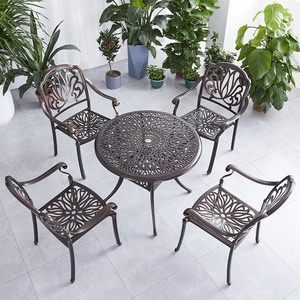 Outdoor Luxury Dining <strong>Table</strong> Set Umbrella 4 Seater Events Terrace Modern Cast Aluminum <strong>Garden</strong> <strong>Round</strong> <strong>Table</strong> and Chairs - Product Image 3